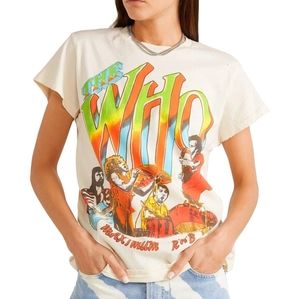 MadeWorn The Who Rock Band Distressed Short Sleeve Beige T-Shirt Size S …